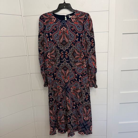 New! Boden Blue Botanic Paisley Smocked Cuff Midi Dress Size 12R 36068 - Picture 3 of 16